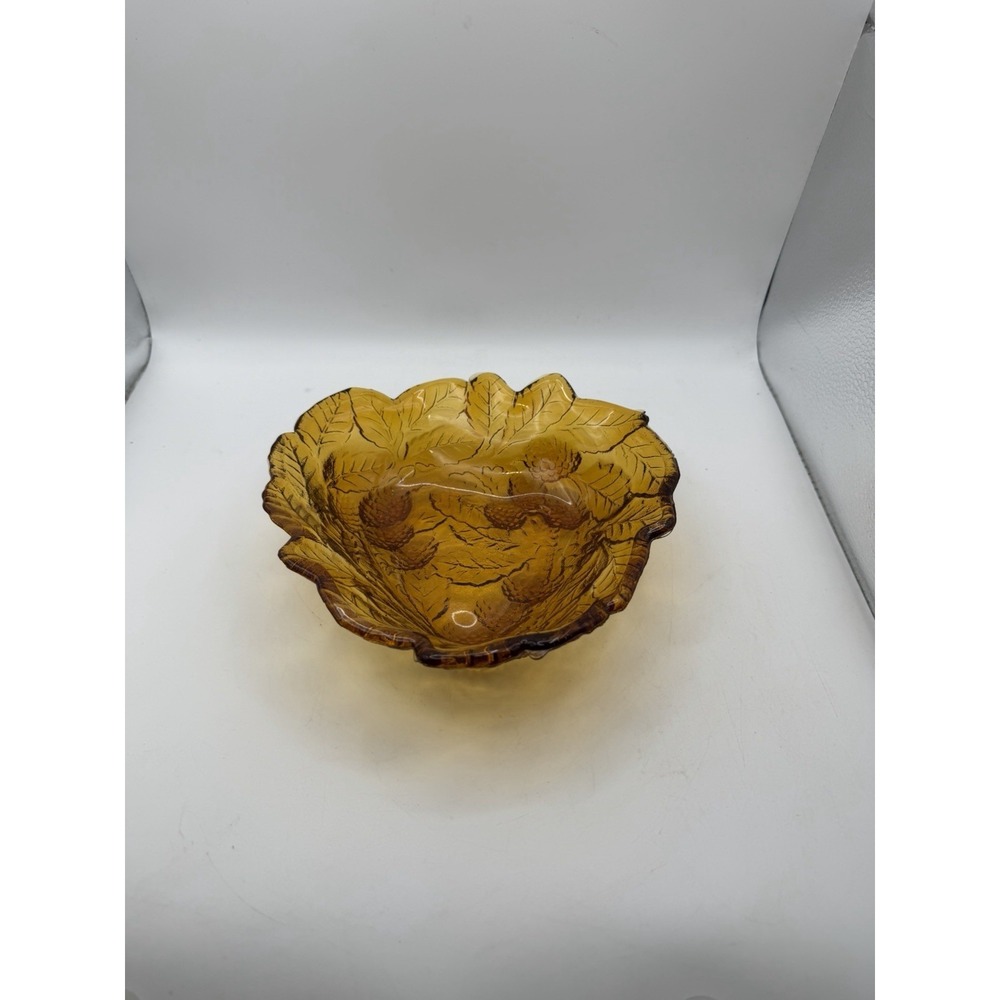 Vintage 1970's INDIANA GLASS Amber Loganberry Berries Leaves Candy Dish Bowl